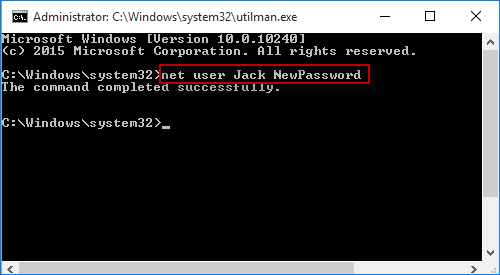 nhập lệnh để đặt lại mật khẩu windows 10 cho vmware