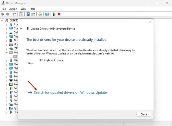 Tìm driver đã cập nhật trên Windows Update