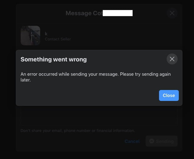 Lỗi Facebook Messenger Đã xảy ra lỗi Đã xảy ra lỗi khi gửi tin nhắn cho bạn.  Vui lòng thử gửi sau