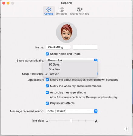 Tự động xóa tin nhắn văn bản trên Mac