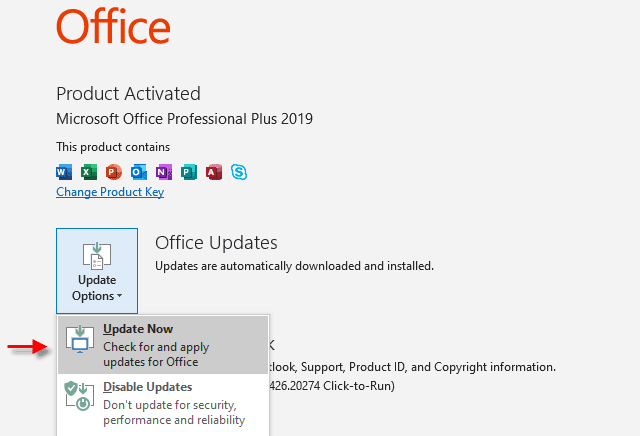 Cập nhật Microsoft Office