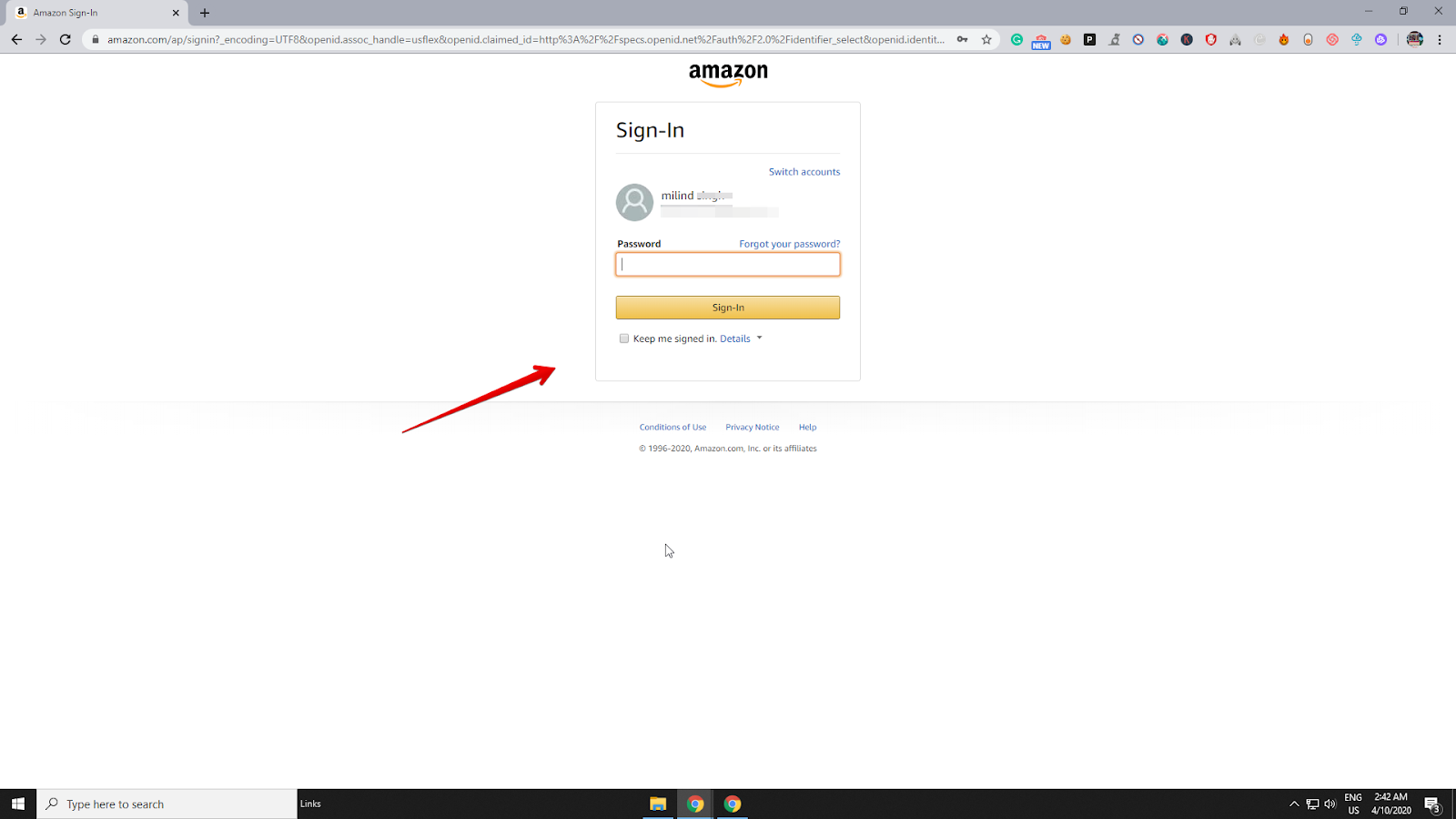 Đăng nhập vào tài khoản Amazon của bạn