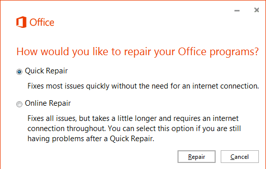 Khởi động nhanh và sửa chữa trực tuyến Microsoft Office trên PC