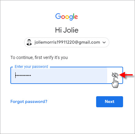 bấm vào nút Hiển thị mật khẩu