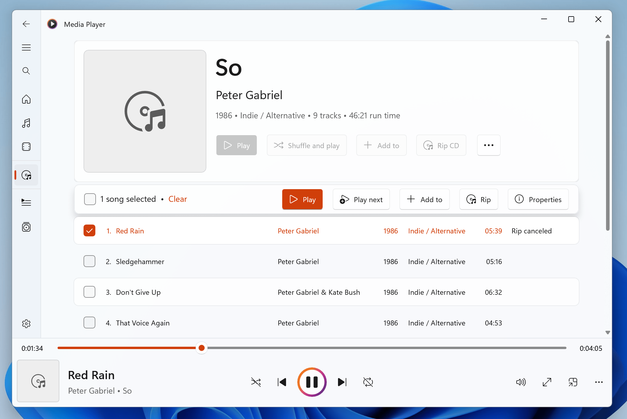 Chọn các bản nhạc để sao chép trong Windows 11