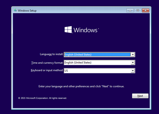 Màn hình thiết lập Windows