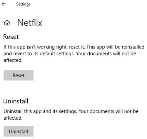Đặt lại dữ liệu ứng dụng Netflix trên máy tính để bàn trên Windows 10