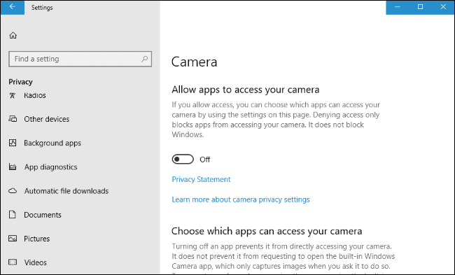 Đảm bảo các ứng dụng có quyền trên webcam của bạn trong cài đặt máy ảnh trong Windows 10