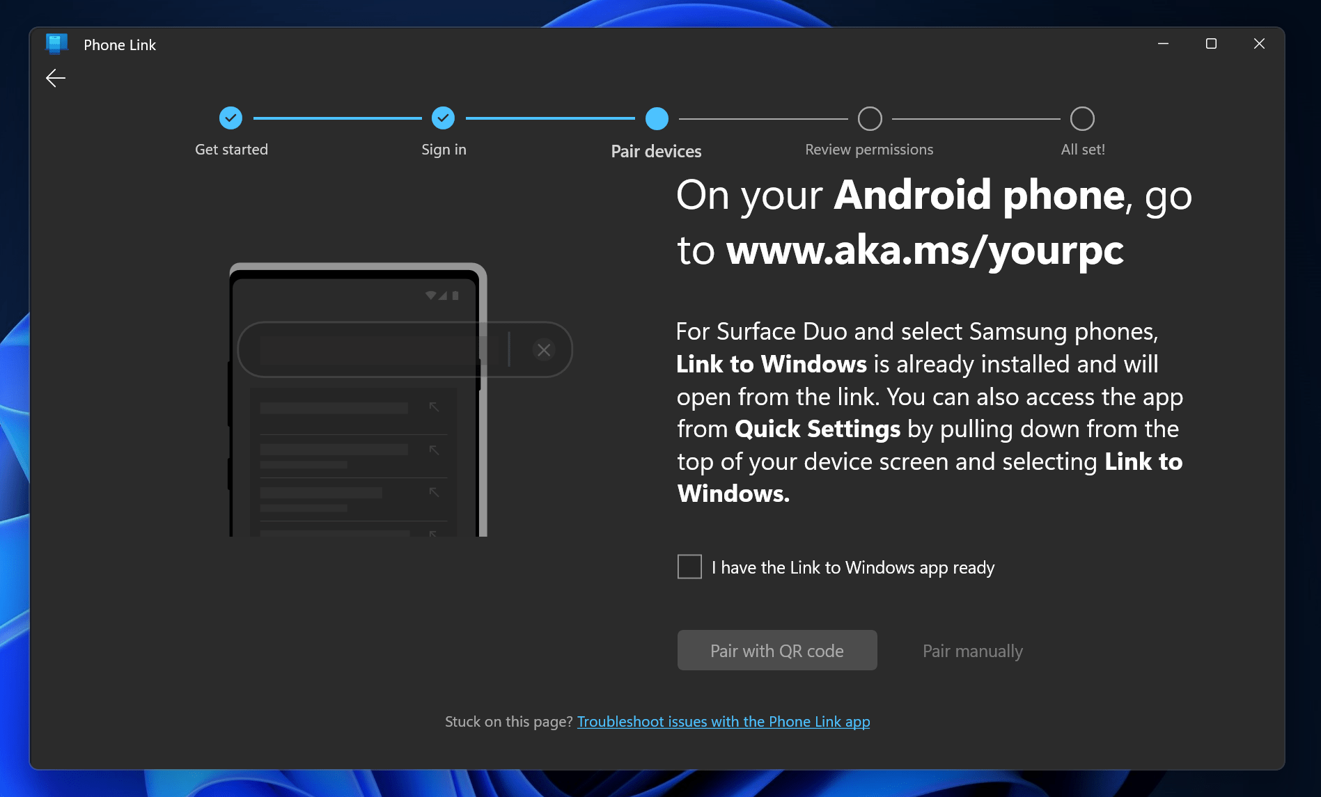 Đặt liên kết Windows với thiết bị Android