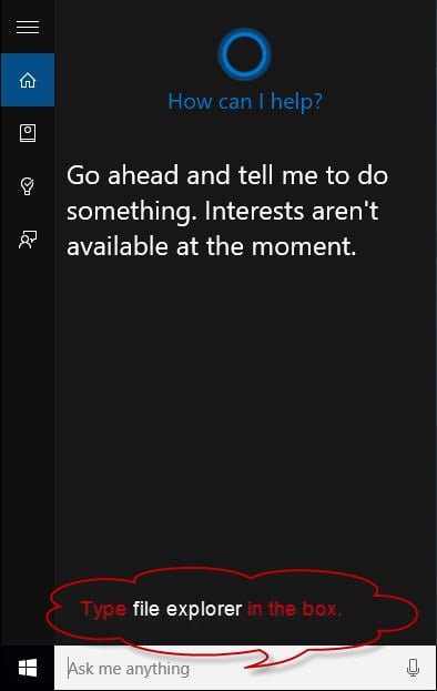 Nhập trình khám phá tệp trong Cortana