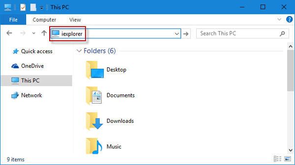 Mở Internet Explorer trong File Explorer