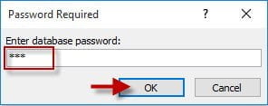 Nhập mật khẩu cơ sở dữ liệu hiện tại