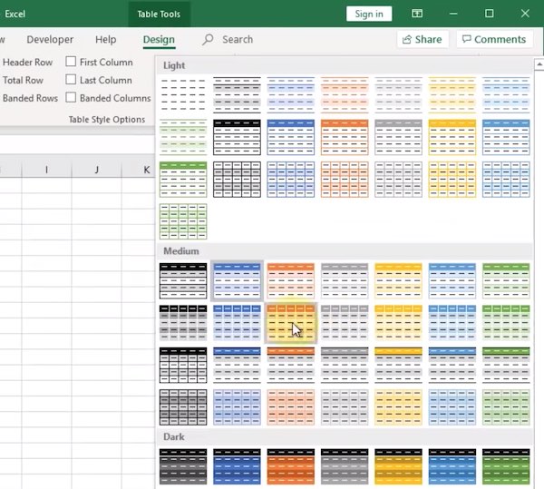 Cách tạo màu thay thế trong bảng tính Excel