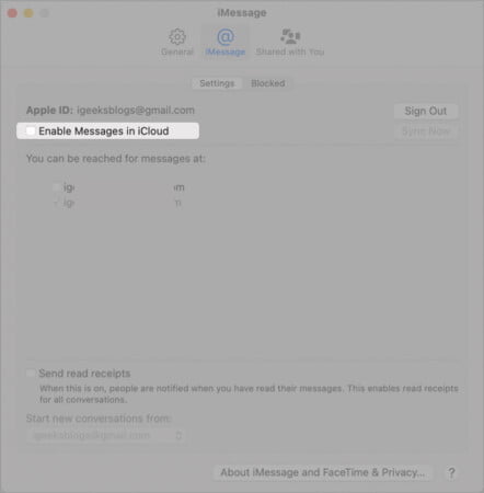 Tắt hoặc bật đồng bộ hóa tin nhắn tự động trên Mac