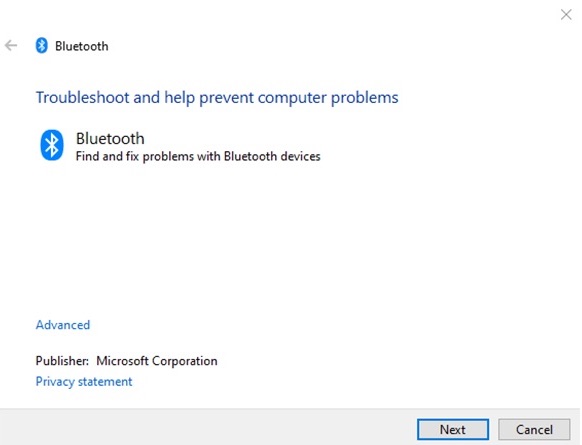 Chạy trình khắc phục sự cố Bluetooth trong Windows 10.